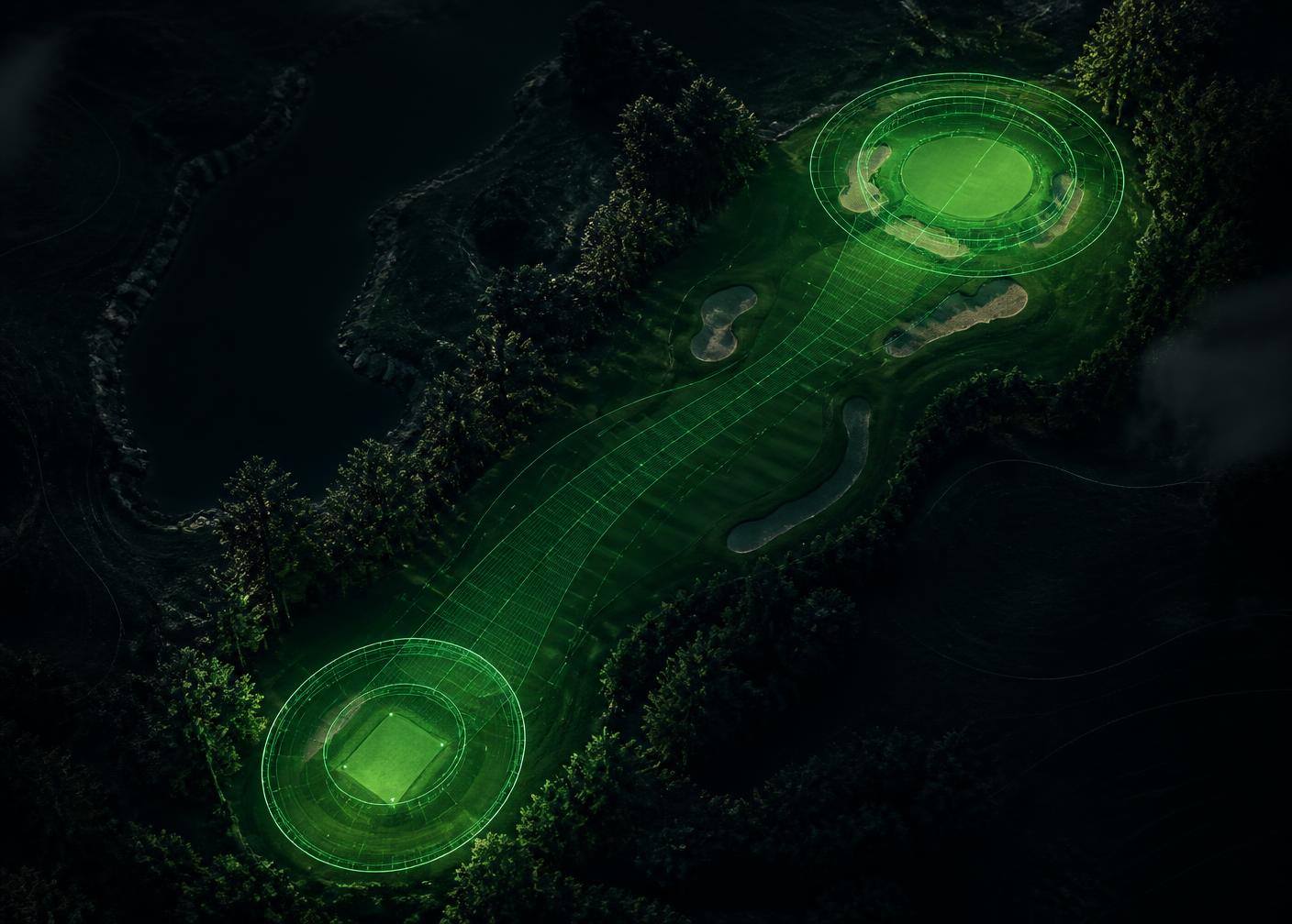 Digitale geofence-soner på tee og green sett ovenfra